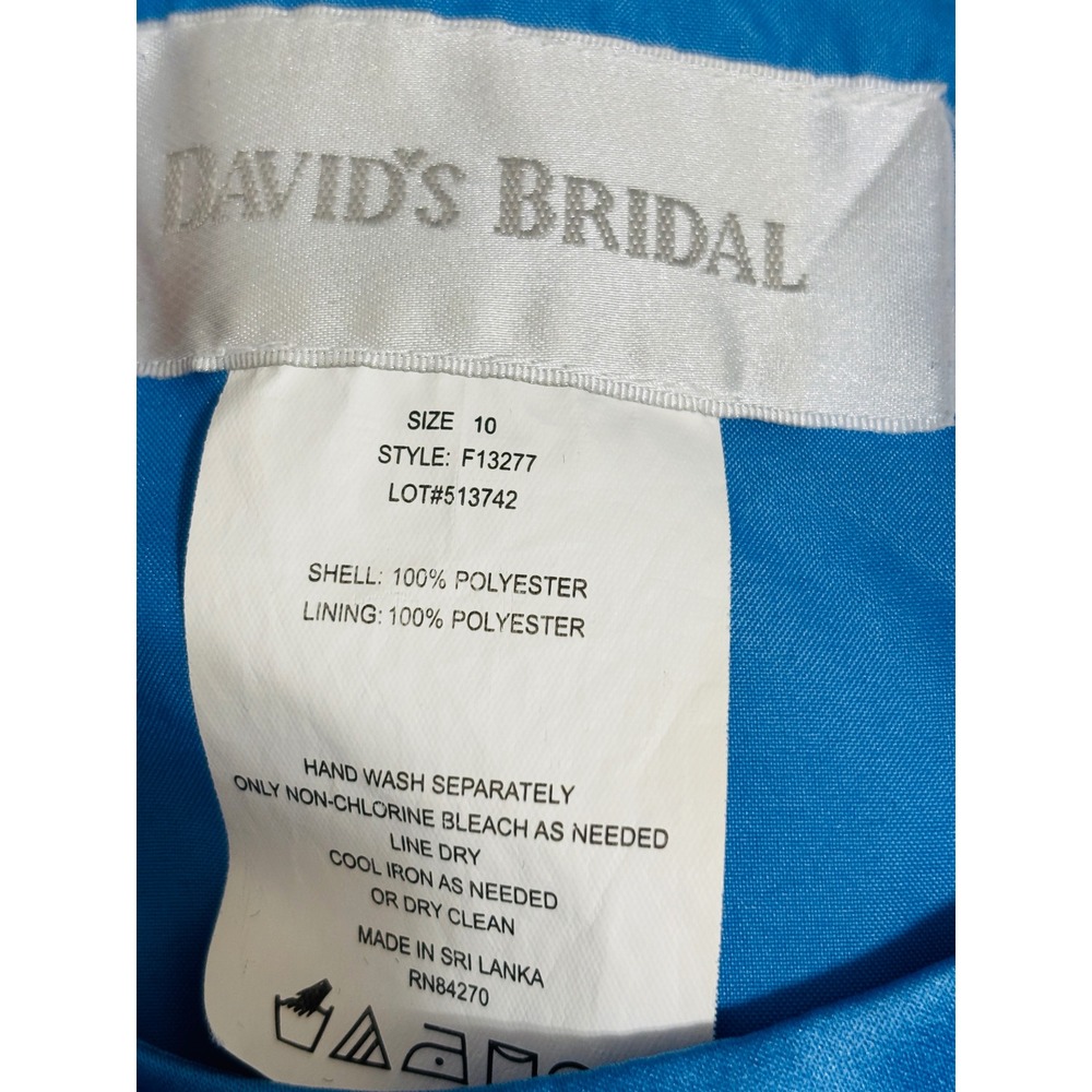 David's Bridal Satin Halter Cocktail Dress Sz10 Horizon Blue (Pool) Ruched Waist - Picture 9 of 9